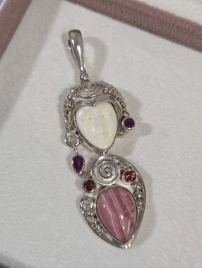 Genuine Sterling Silver Sajen Pendant/ Goddess/ Ruby/ Garnet/ Rhodochrosite